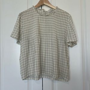 Madewell top. Cream with gray plaid detail.
